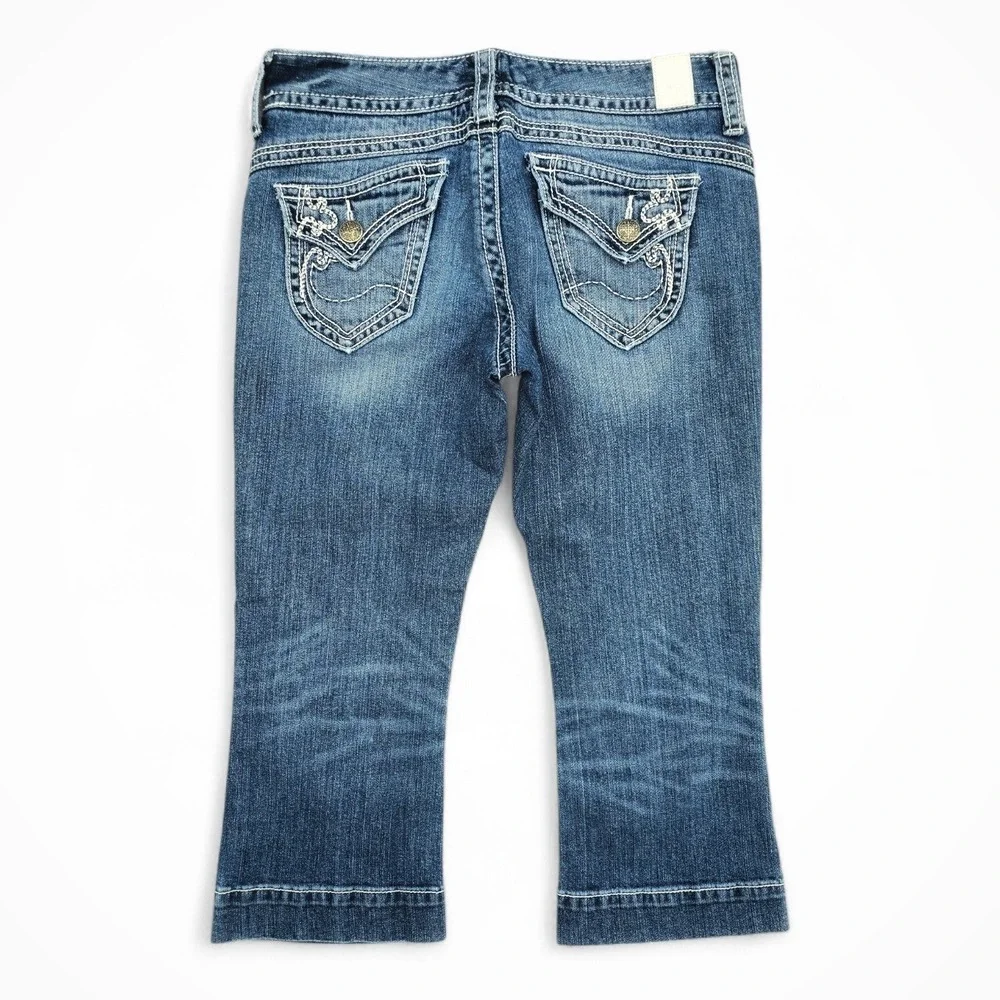Maurices Womens Medium Wash Cropped Jeans Size 5/6 Heavy Stitching Y2K‎